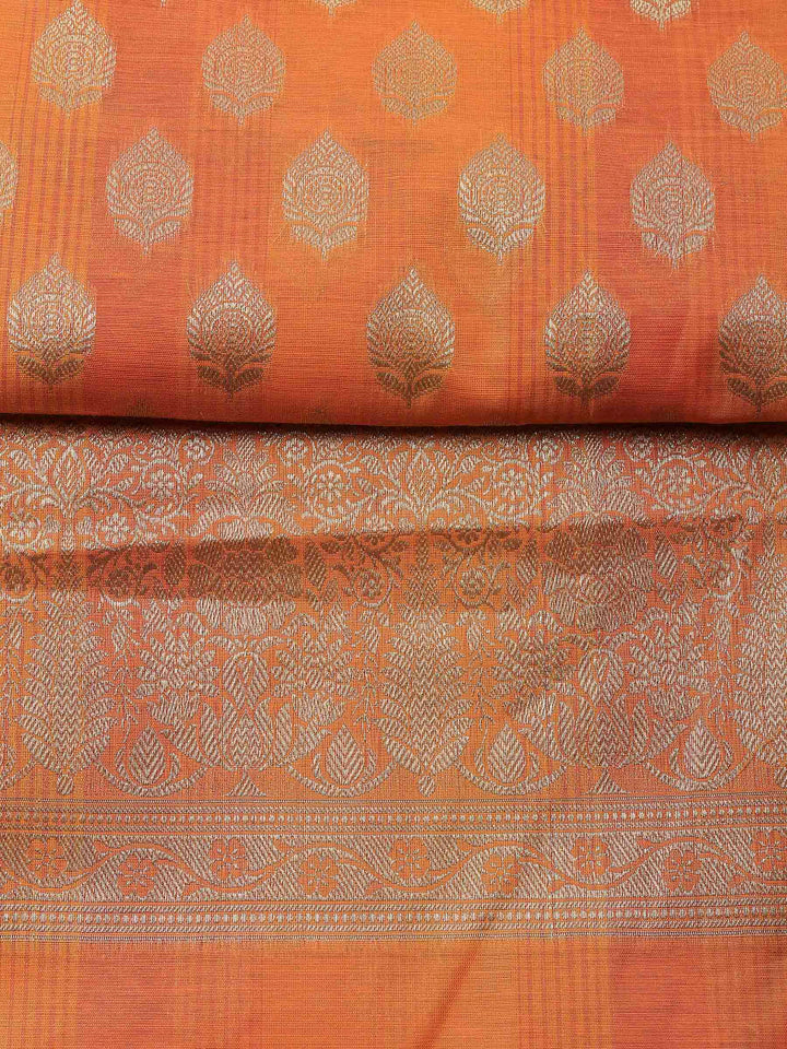 Orange Banarasi Chanderi Unstitched Dress Material