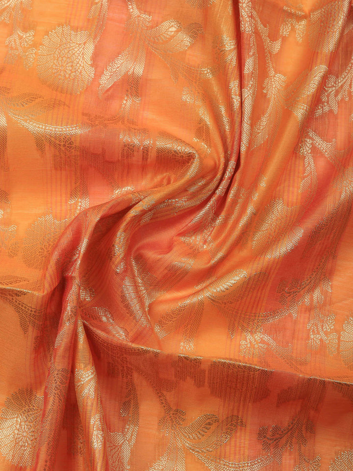 Orange Banarasi Chanderi Unstitched Dress Material