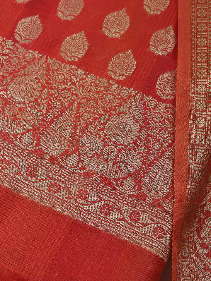 Rust Banarasi Chanderi Unstitched Dress Material