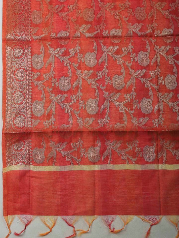 Rust Banarasi Chanderi Unstitched Dress Material