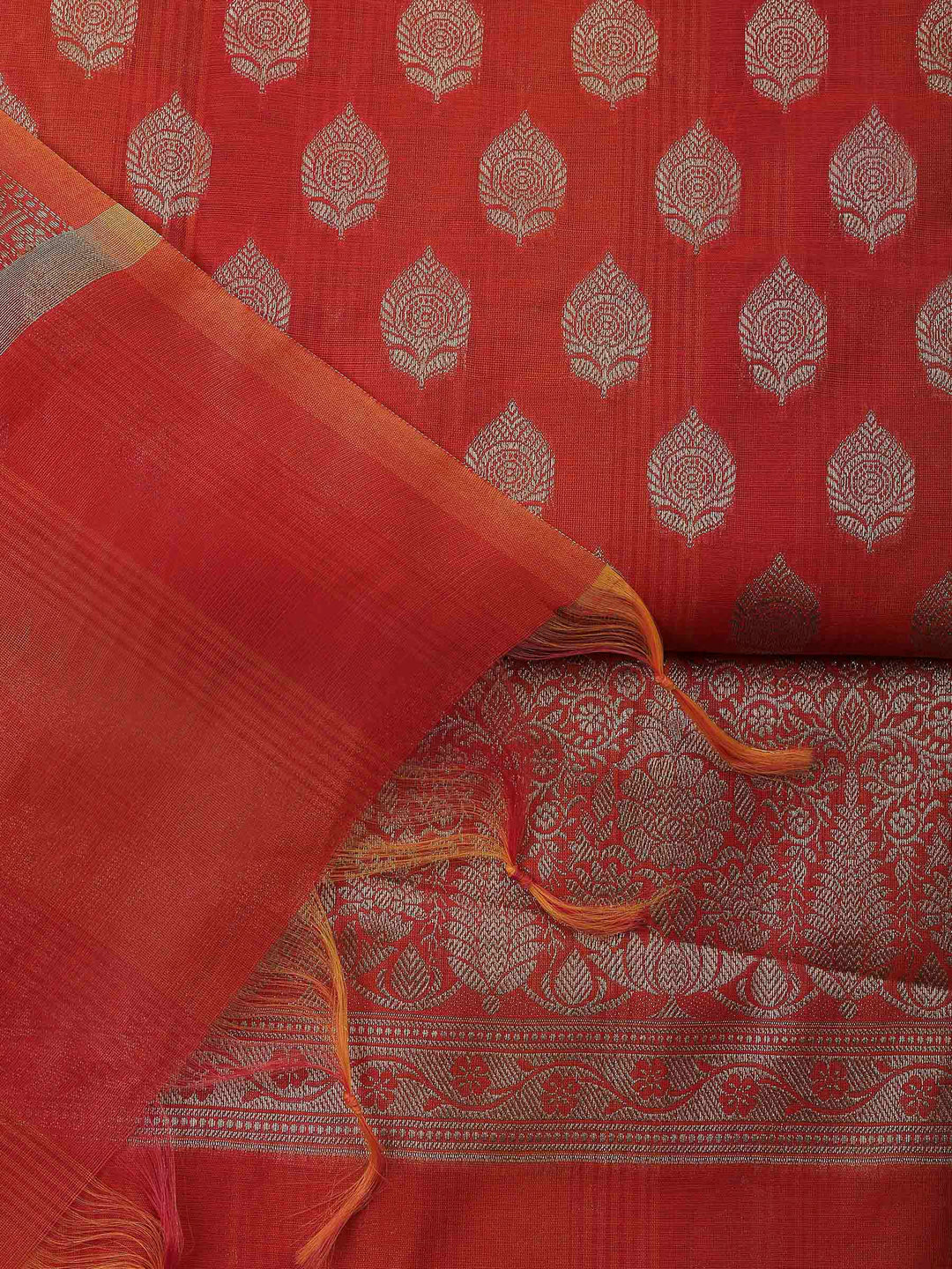 Rust Banarasi Chanderi Unstitched Dress Material