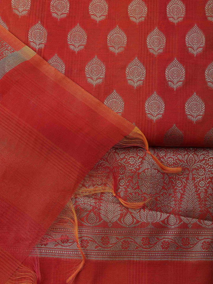 Rust Banarasi Chanderi Unstitched Dress Material