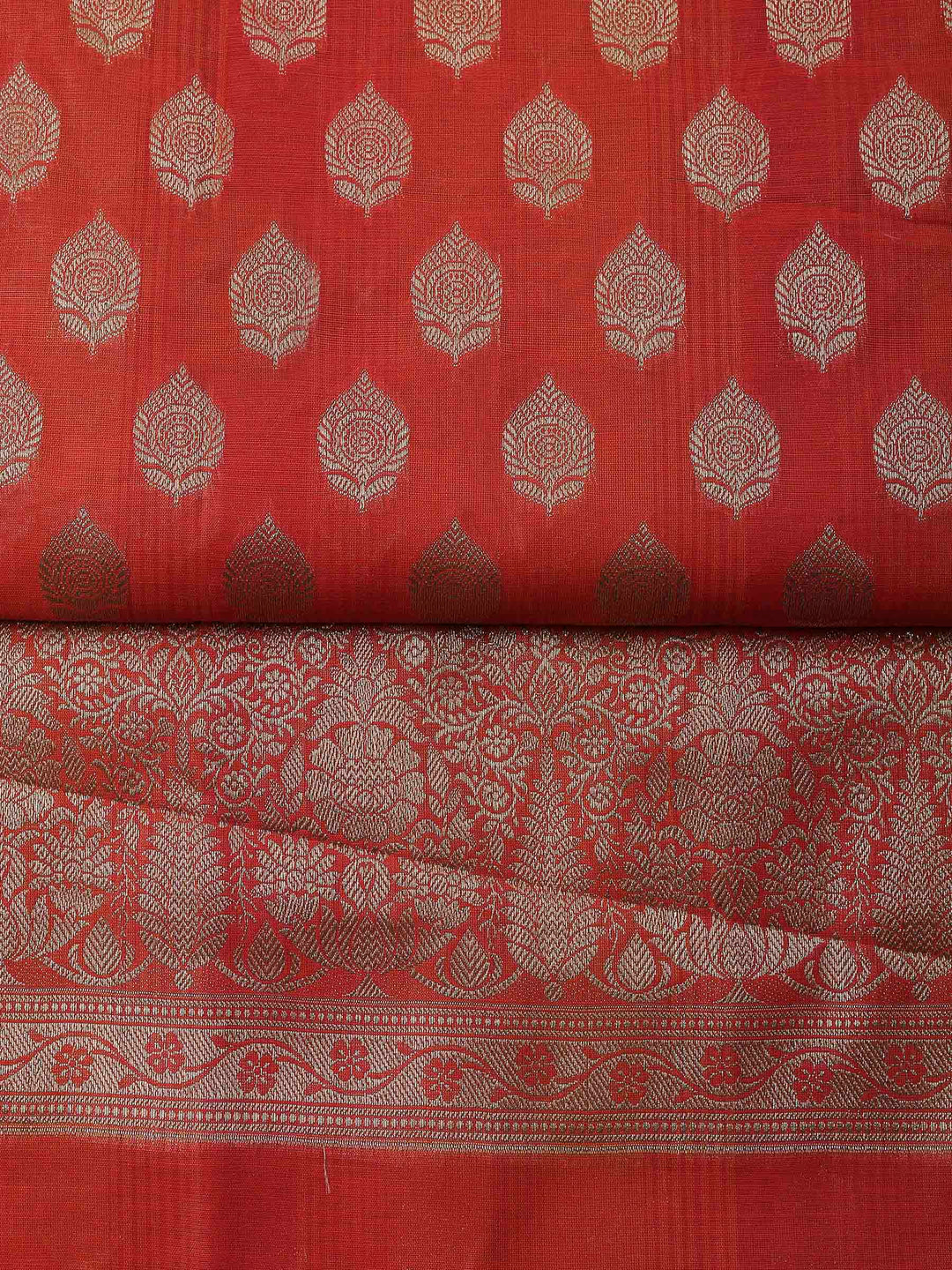 Rust Banarasi Chanderi Unstitched Dress Material