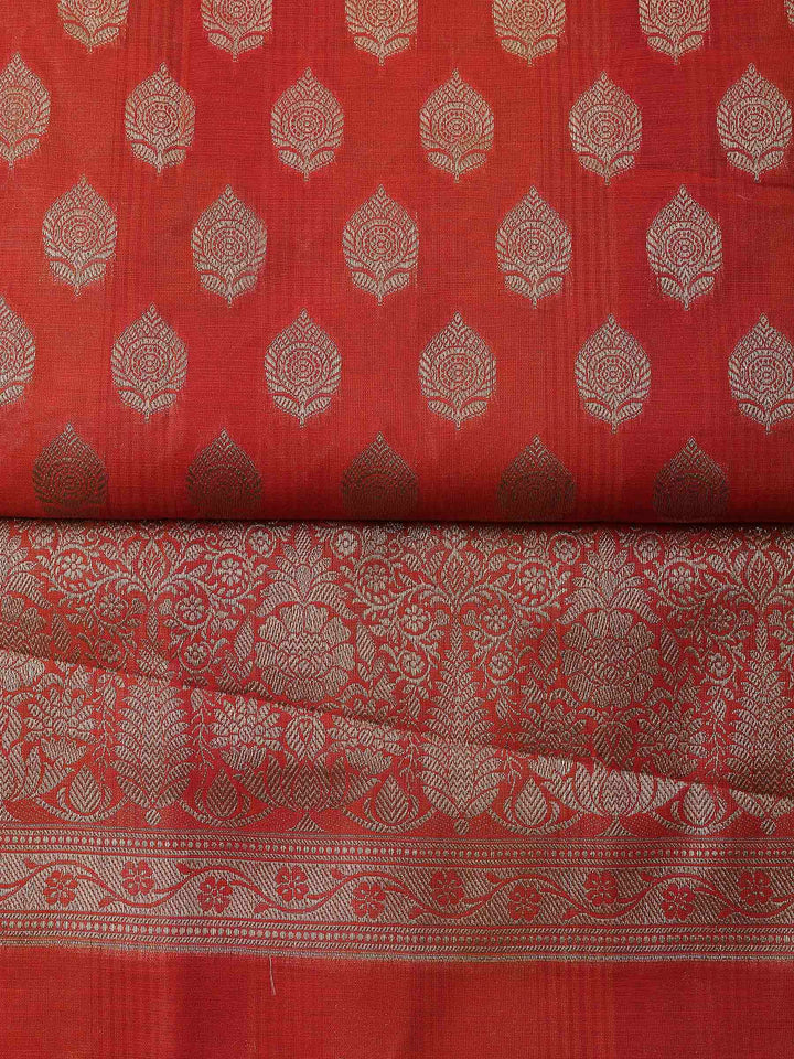 Rust Banarasi Chanderi Unstitched Dress Material