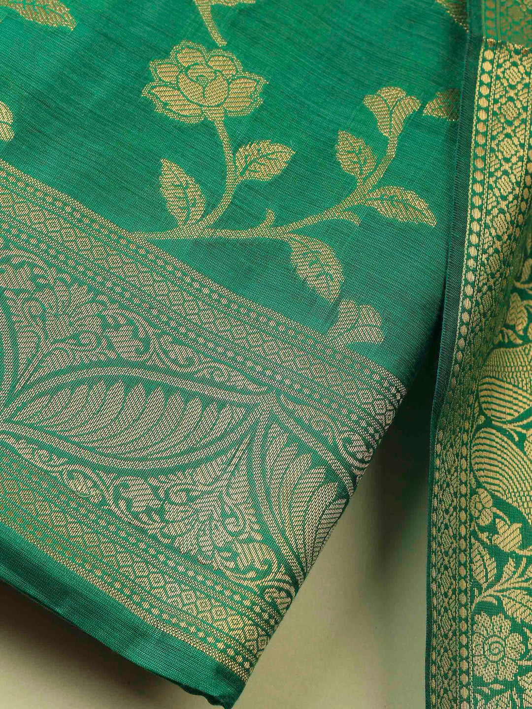 Green Banarasi Chanderi Unstitched Dress Material