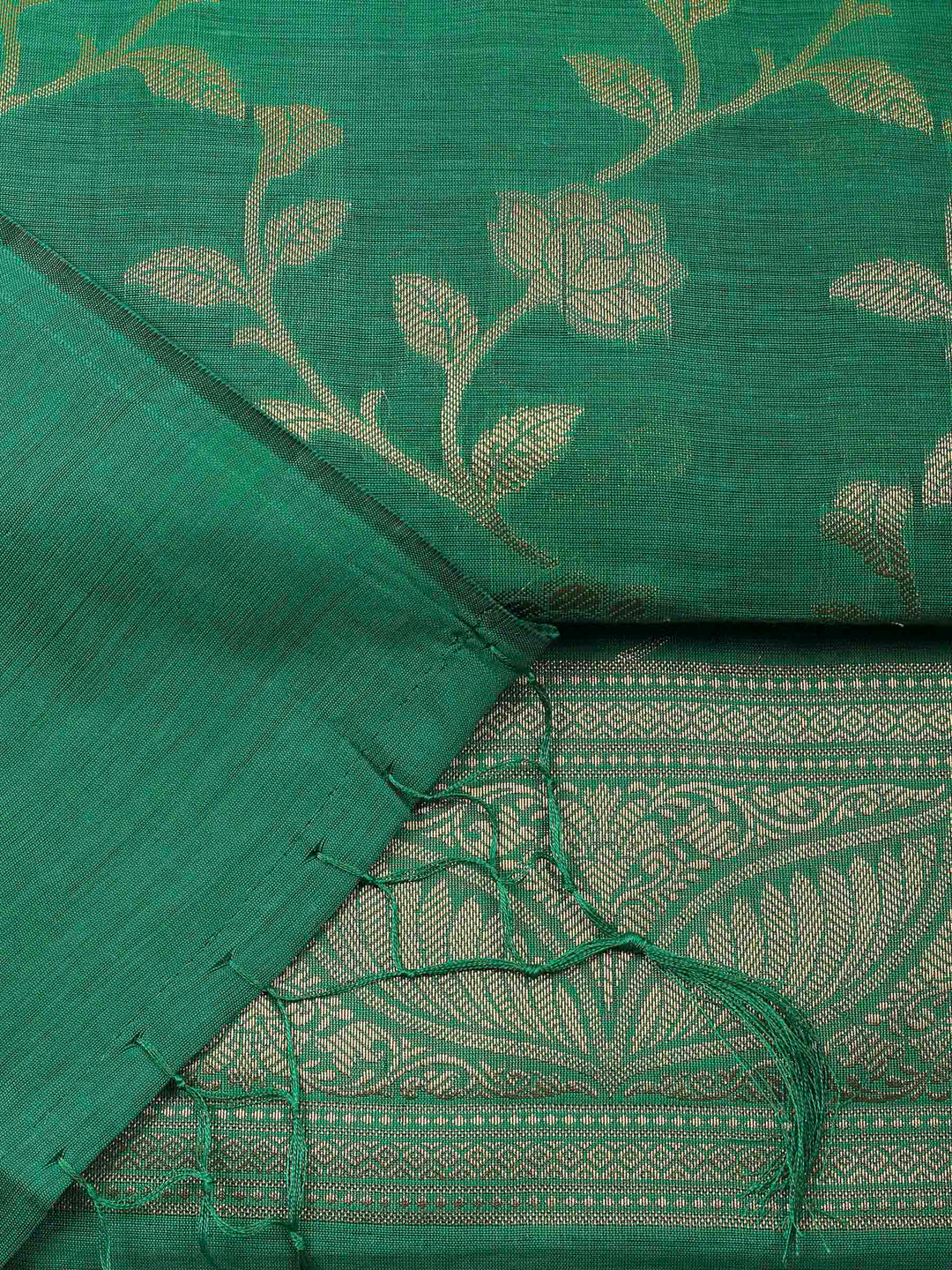 Green Banarasi Chanderi Unstitched Dress Material