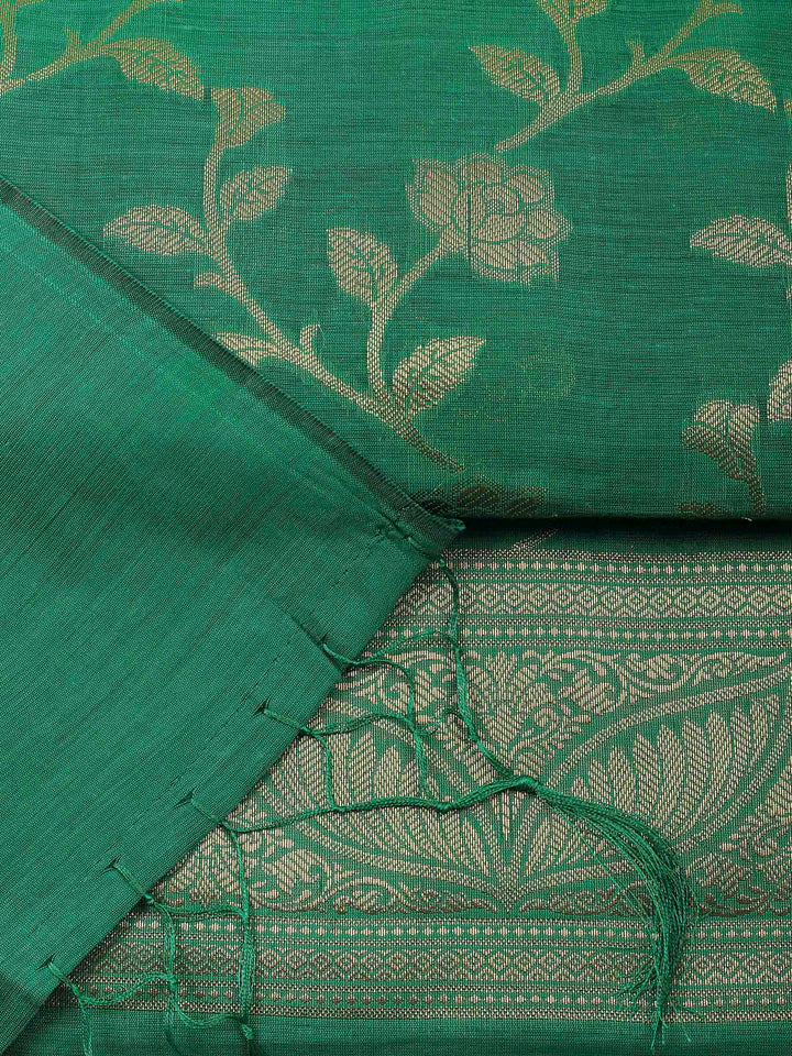 Green Banarasi Chanderi Unstitched Dress Material