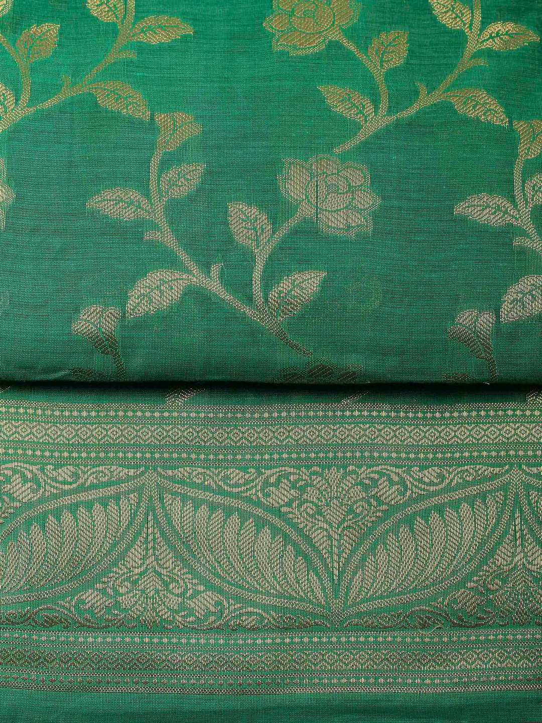 Green Banarasi Chanderi Unstitched Dress Material