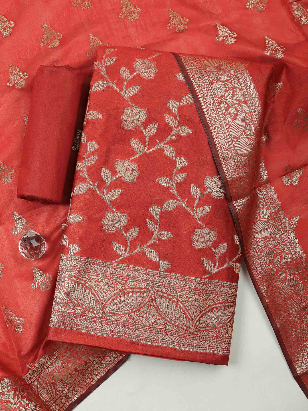 Maroon Banarasi Chanderi Unstitched Dress Material