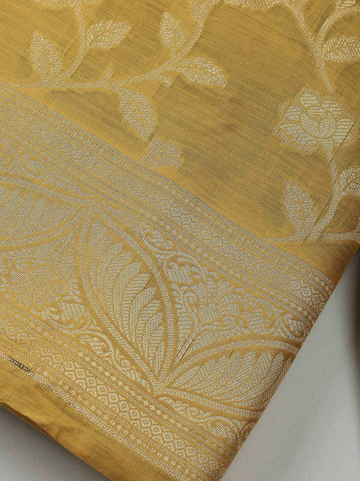 Mustard Banarasi Chanderi Unstitched Dress Material
