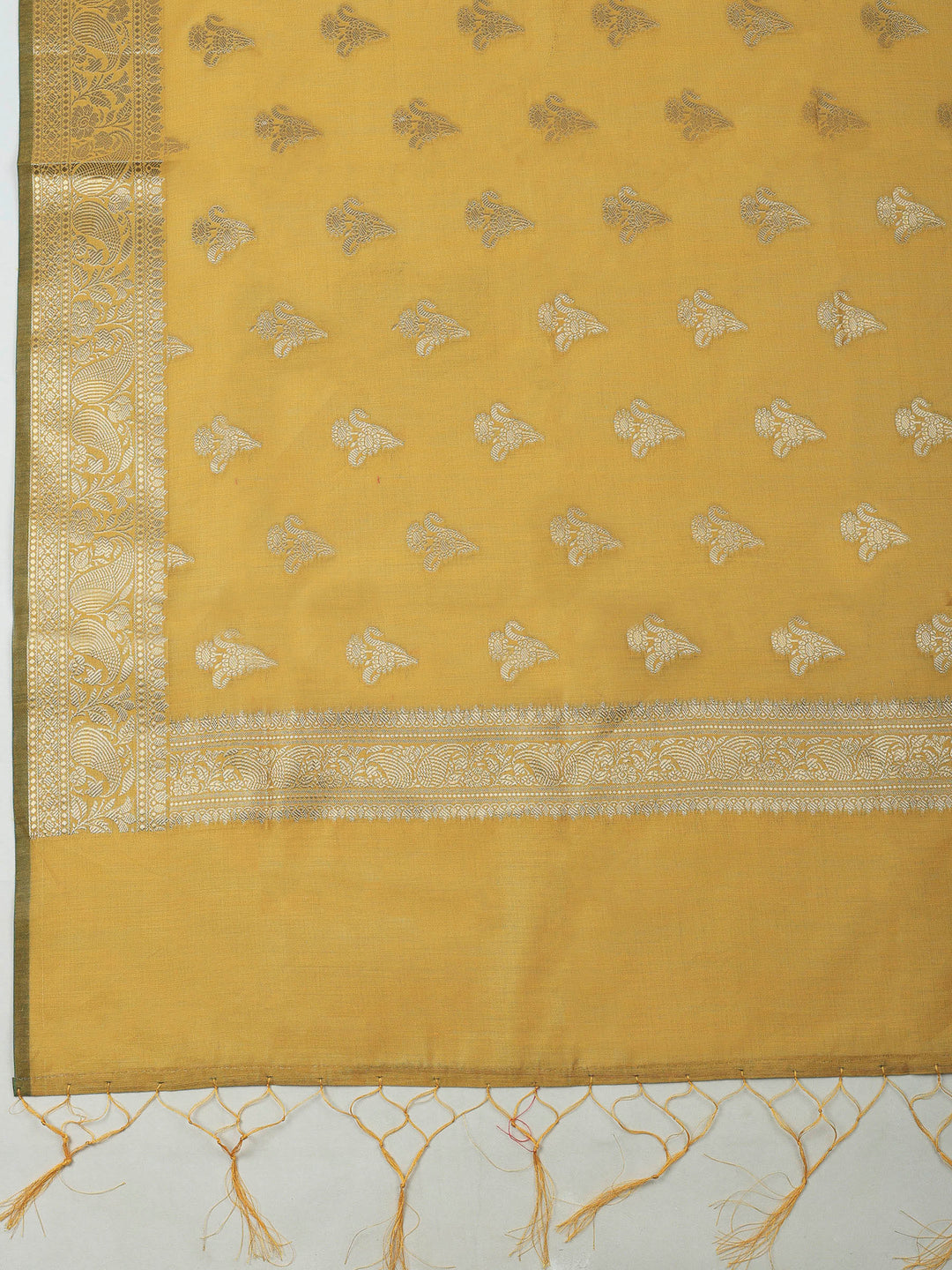 Mustard Banarasi Chanderi Unstitched Dress Material