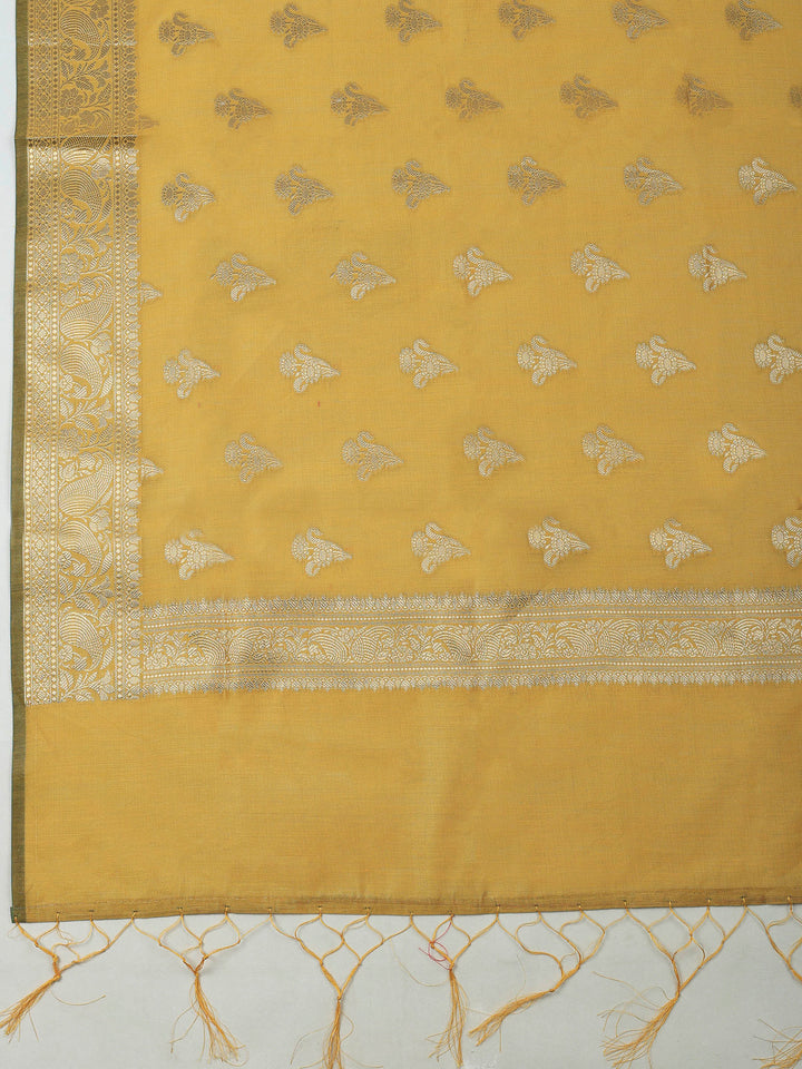 Mustard Banarasi Chanderi Unstitched Dress Material