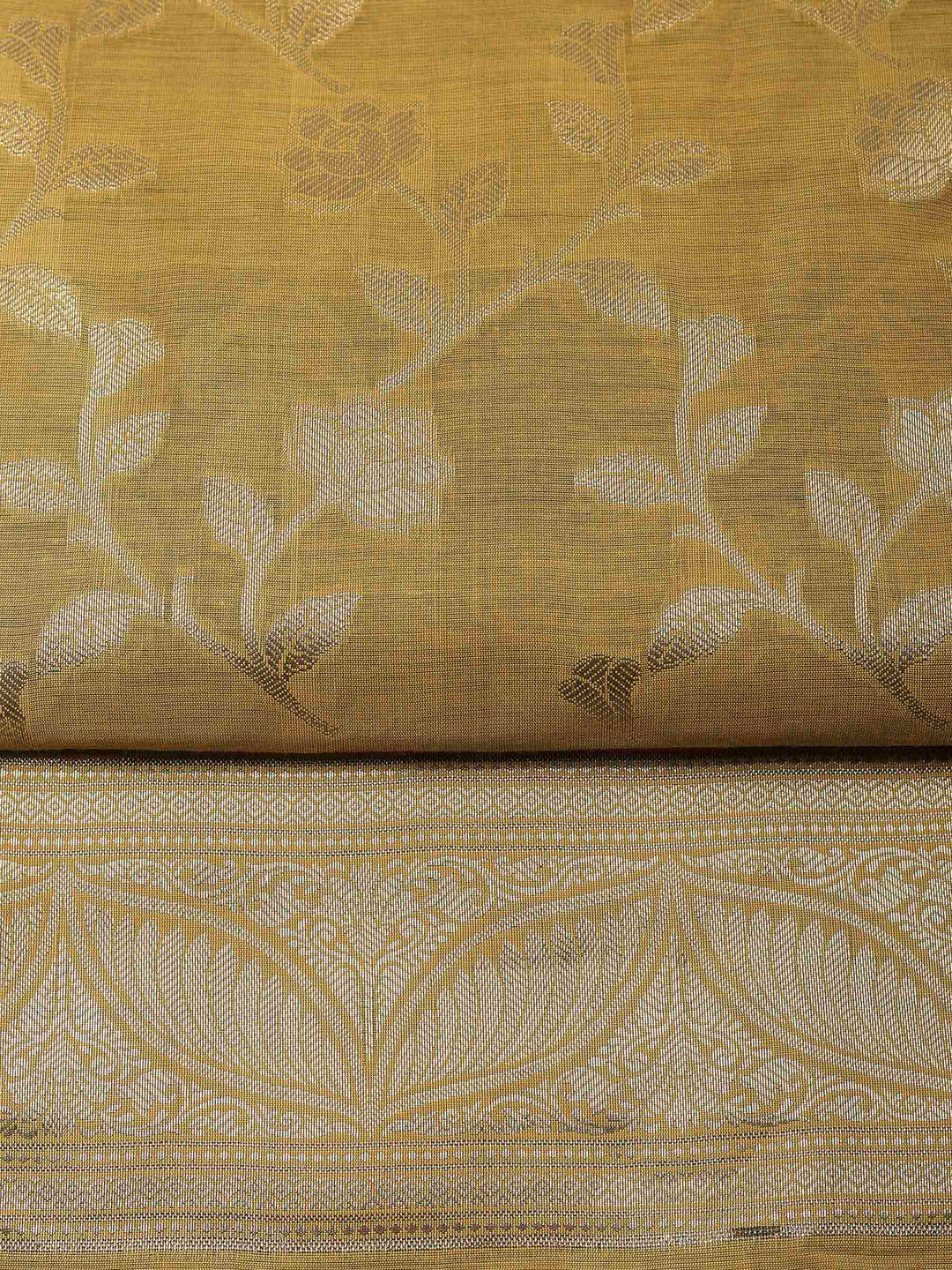 Mustard Banarasi Chanderi Unstitched Dress Material