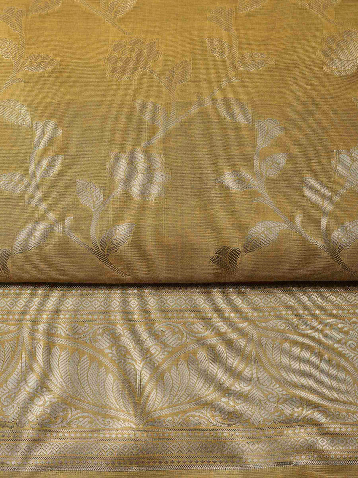 Mustard Banarasi Chanderi Unstitched Dress Material