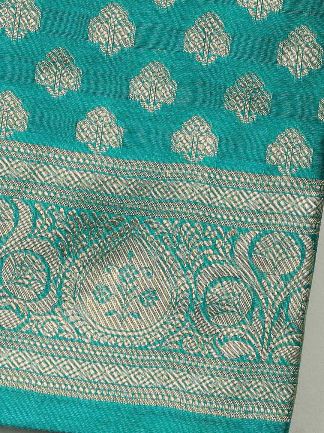 Green Banarasi Chanderi Unstitched Dress Material