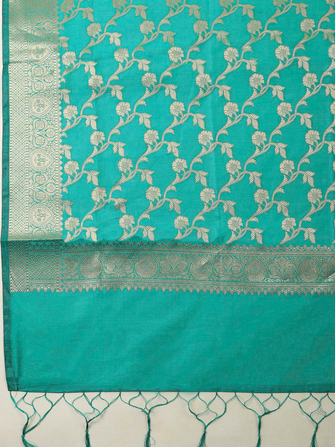 Green Banarasi Chanderi Unstitched Dress Material
