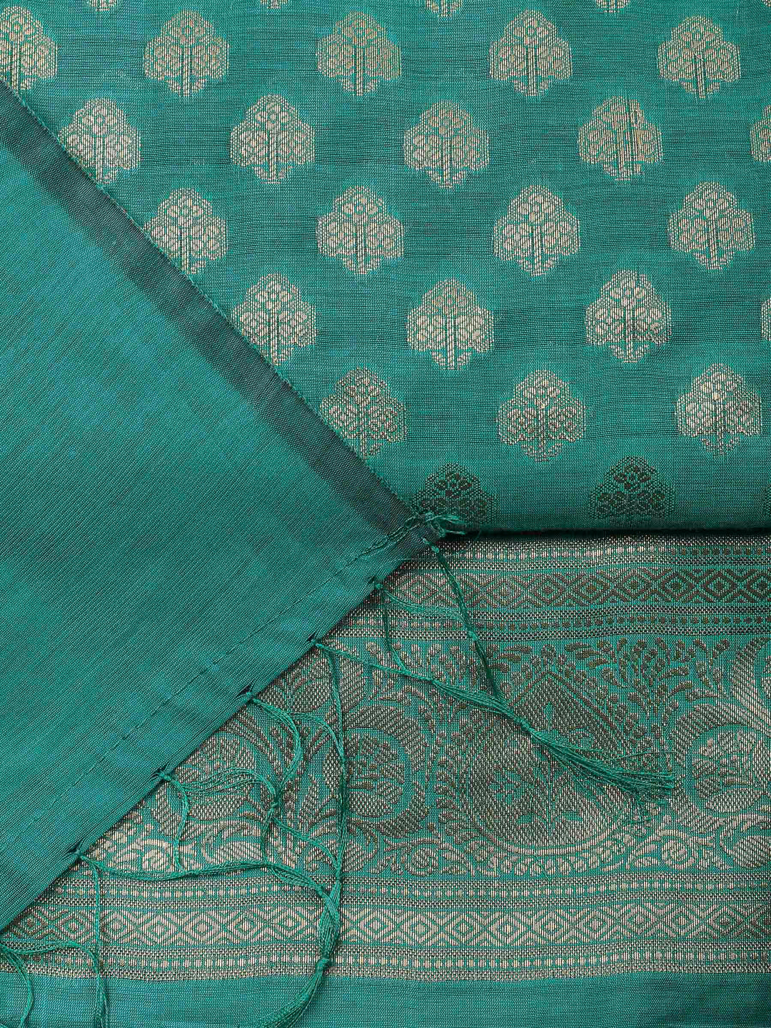 Green Banarasi Chanderi Unstitched Dress Material