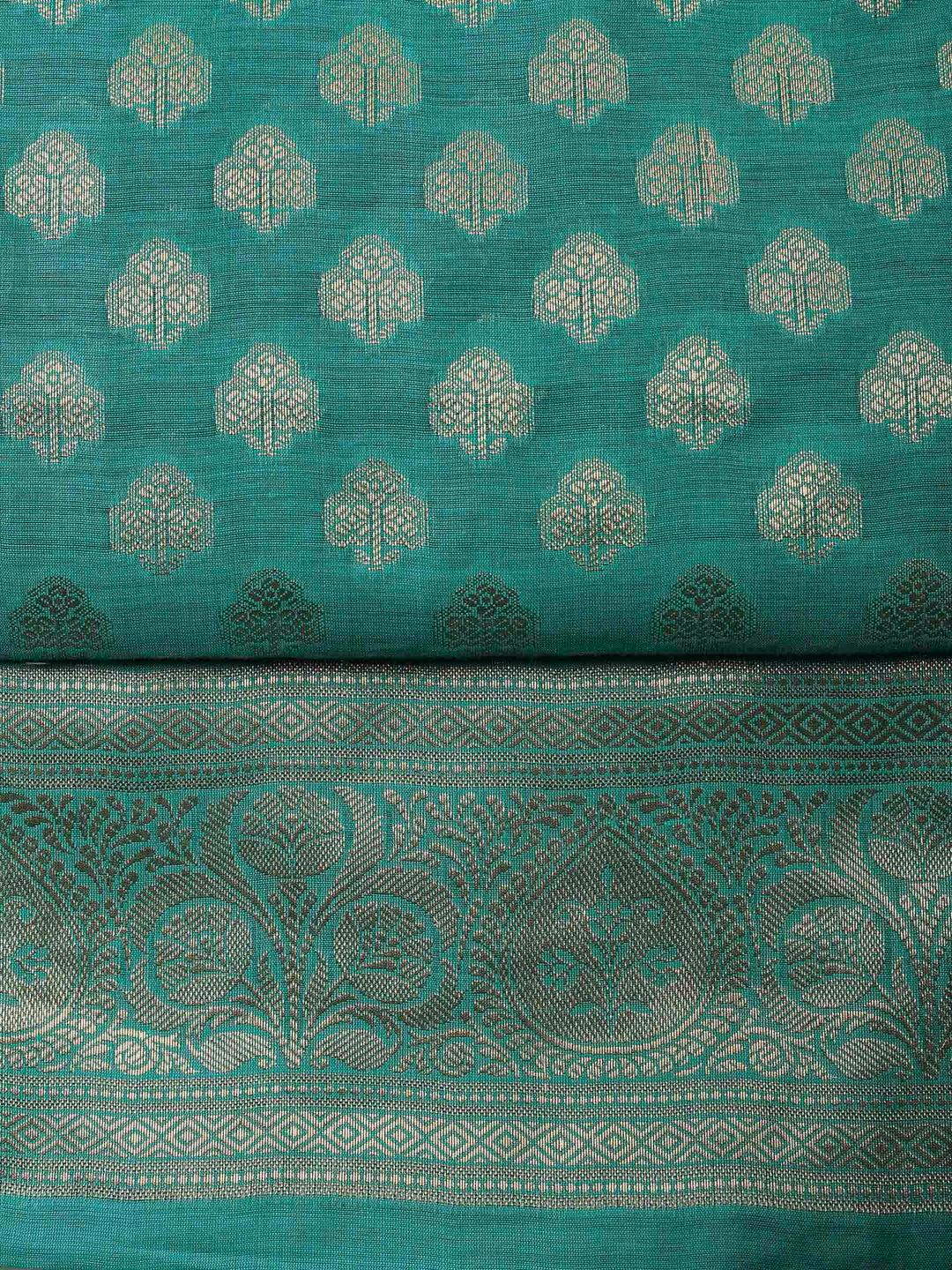 Green Banarasi Chanderi Unstitched Dress Material