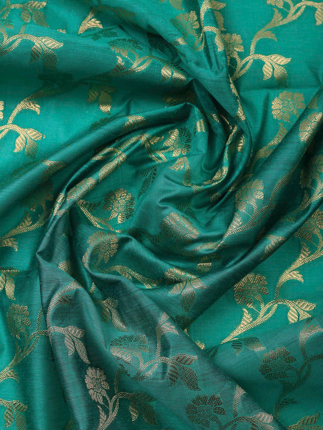 Green Banarasi Chanderi Unstitched Dress Material