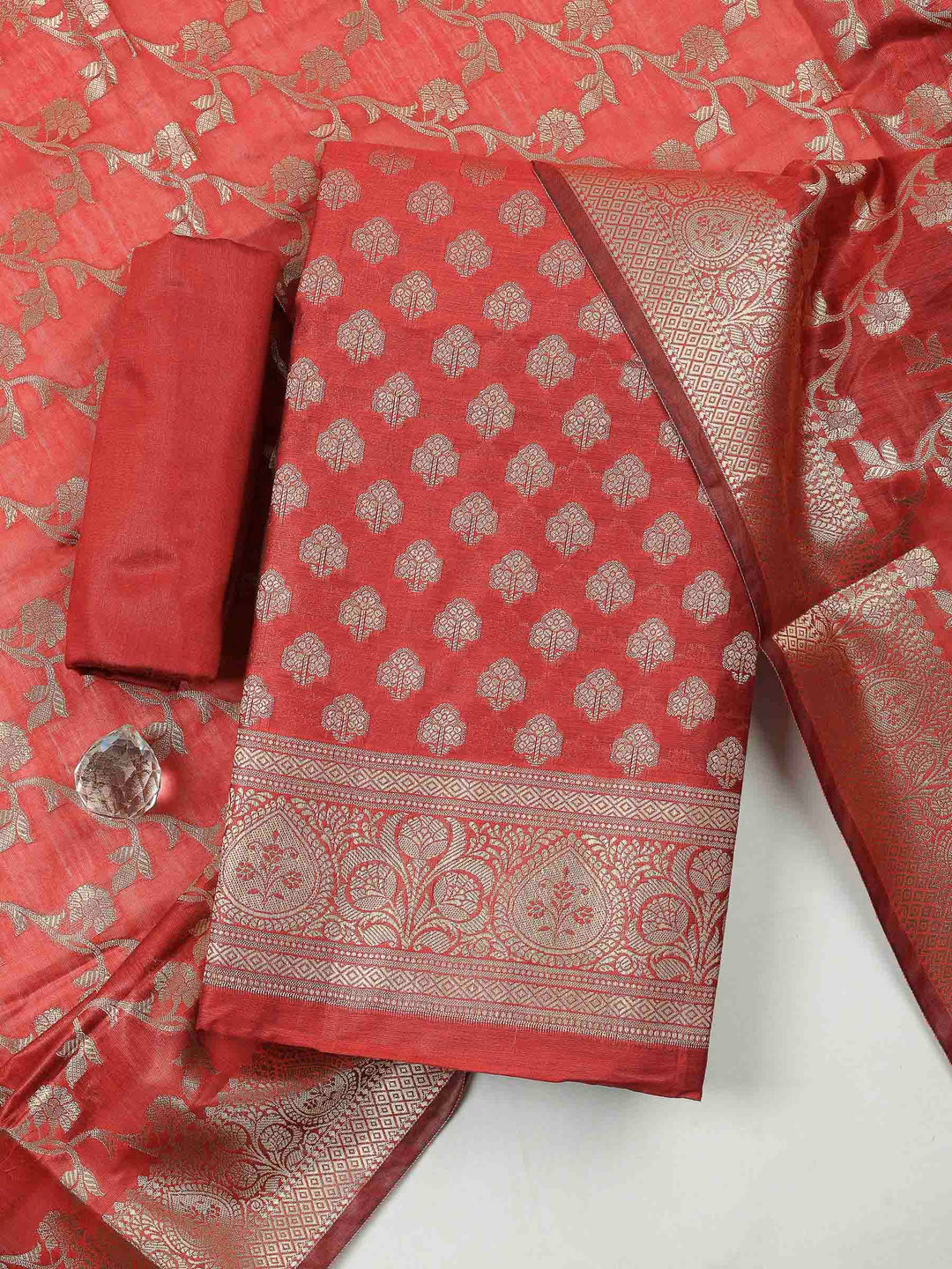 Maroon Banarasi Chanderi Unstitched Dress Material