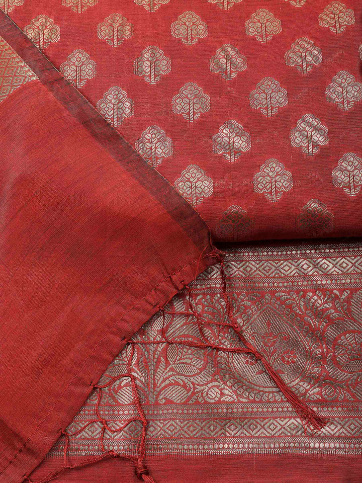 Maroon Banarasi Chanderi Unstitched Dress Material
