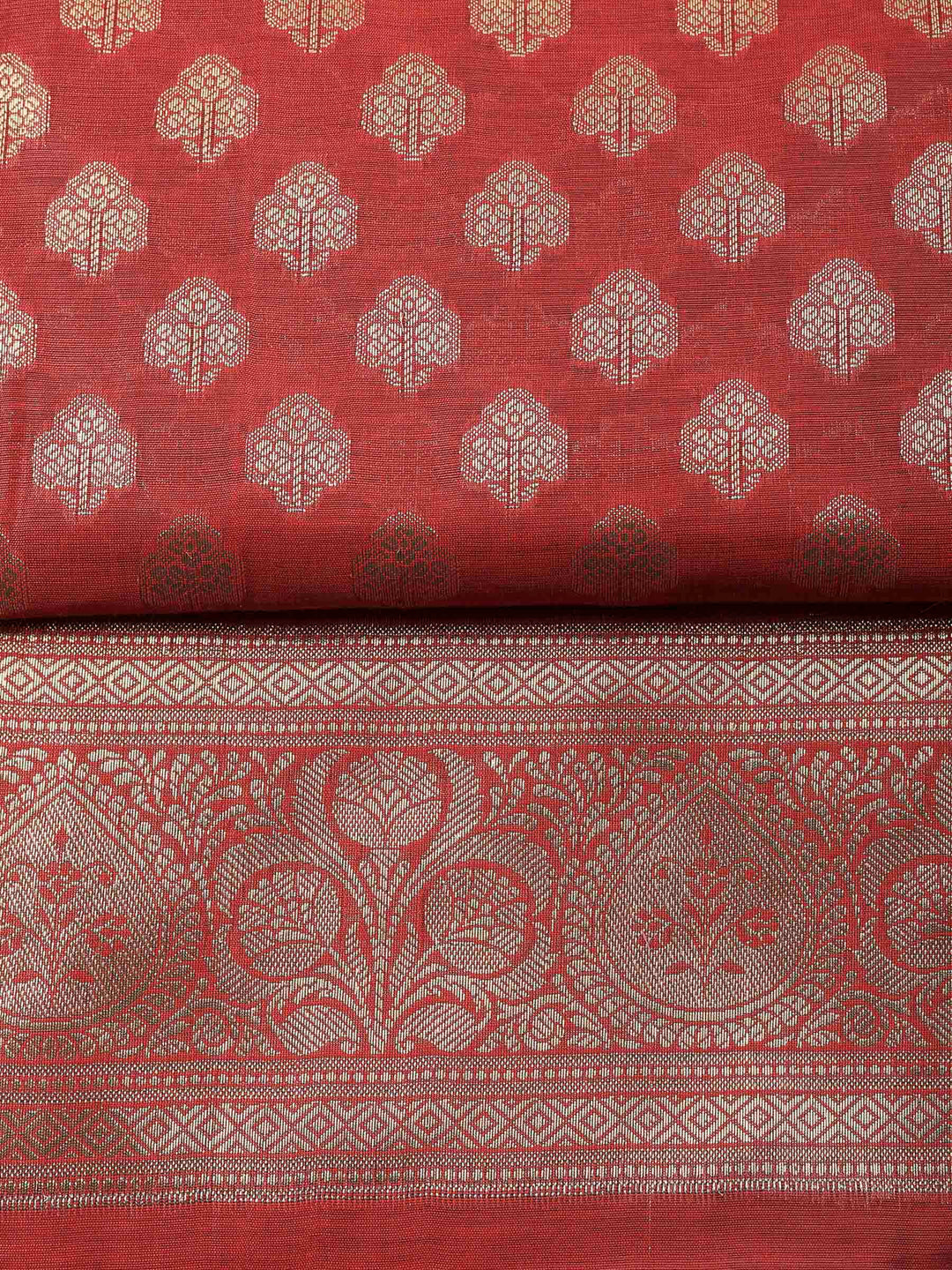 Maroon Banarasi Chanderi Unstitched Dress Material