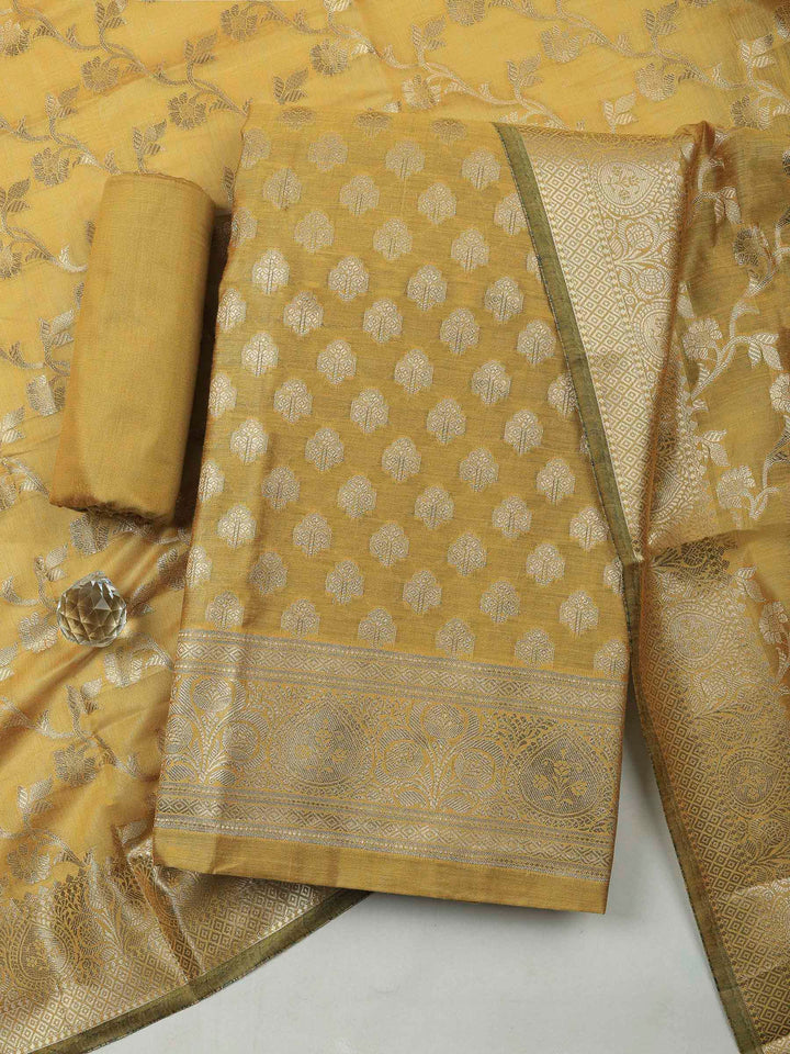 Mustard Banarasi Chanderi Unstitched Dress Material