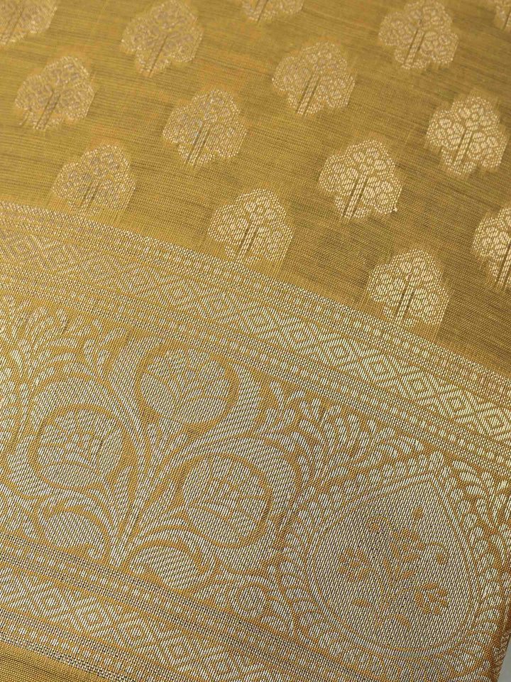 Mustard Banarasi Chanderi Unstitched Dress Material