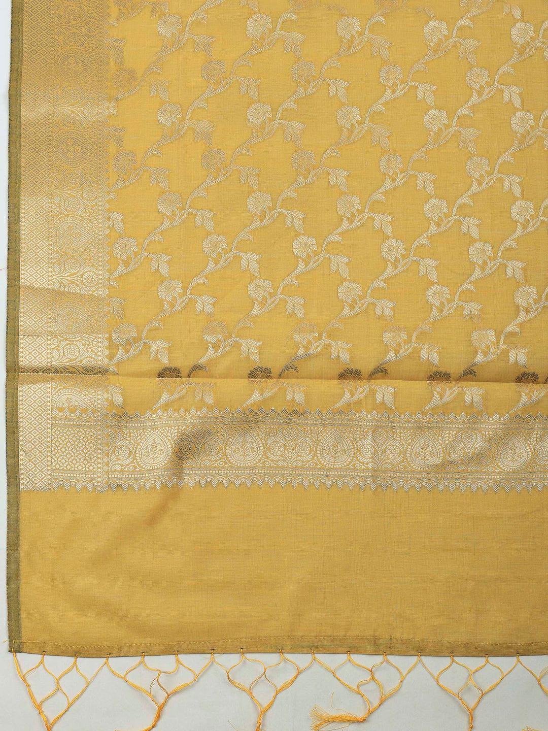 Mustard Banarasi Chanderi Unstitched Dress Material
