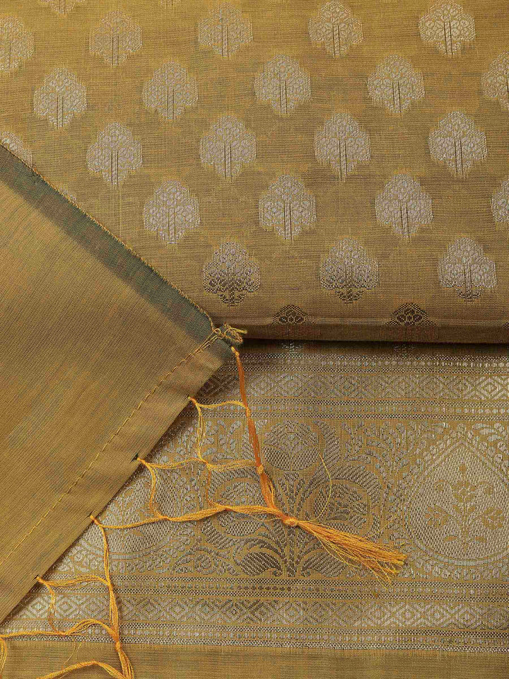 Mustard Banarasi Chanderi Unstitched Dress Material