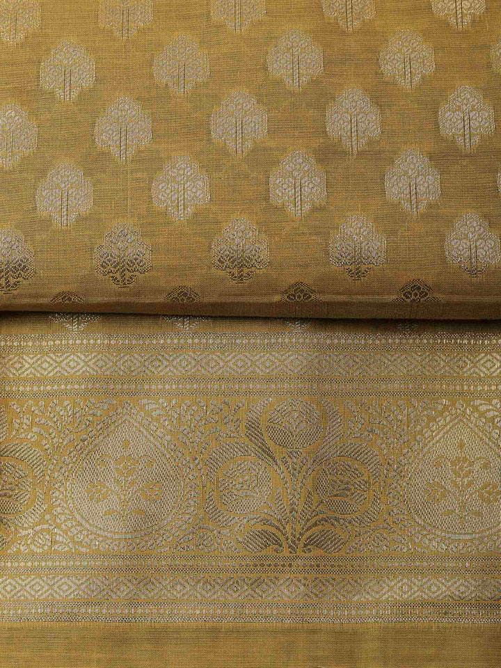 Mustard Banarasi Chanderi Unstitched Dress Material