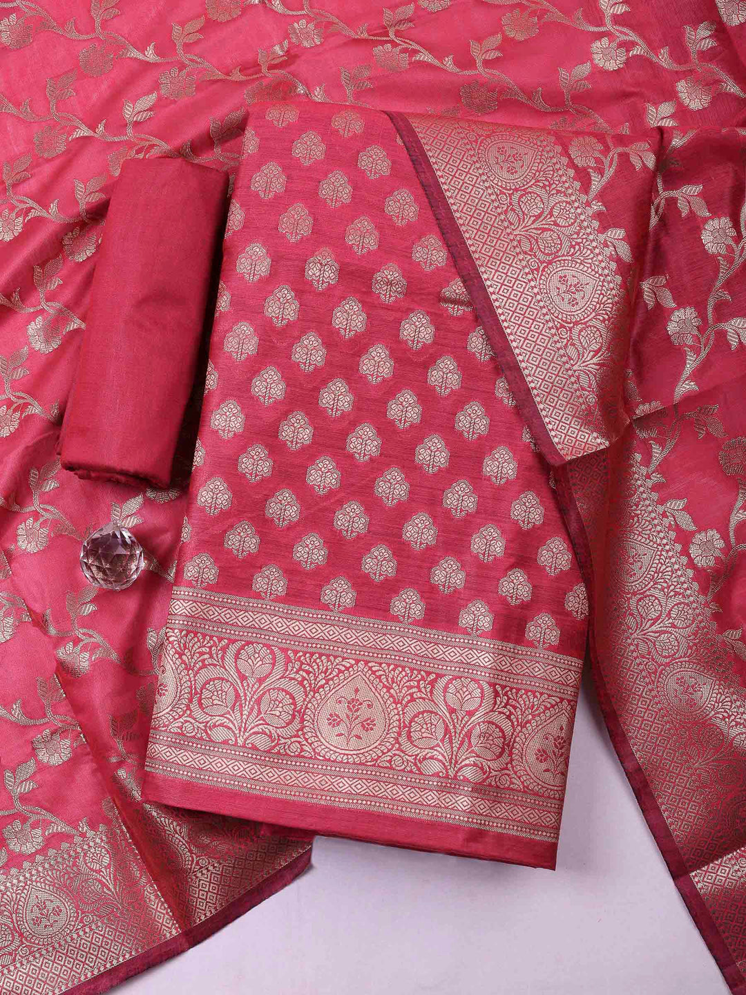 Rani Banarasi Chanderi Unstitched Dress Material