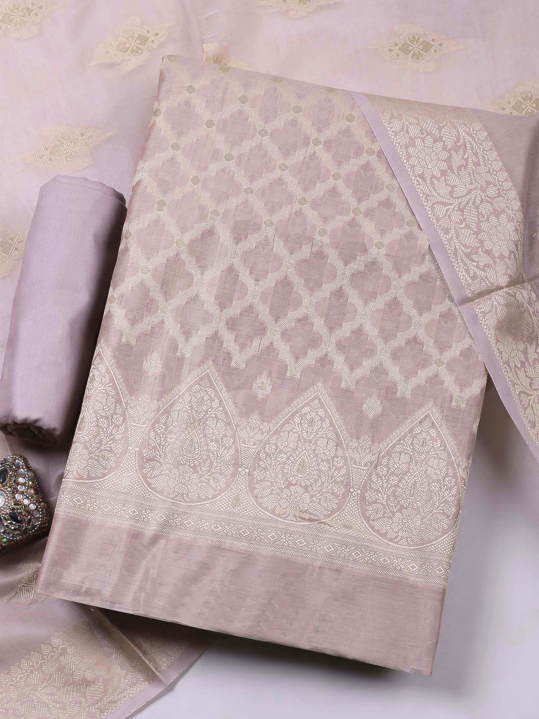 Mauve Woven Design Chanderi Unstitched Dress Material