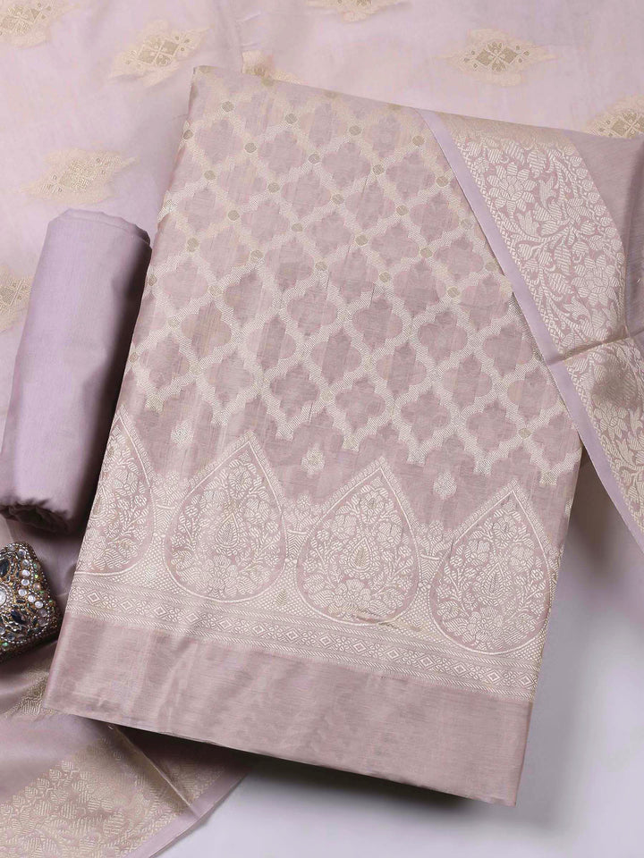 Mauve Woven Design Chanderi Unstitched Dress Material