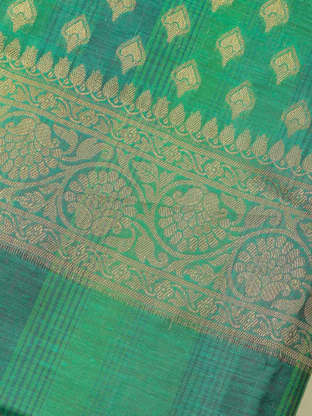 Green Banarasi Chanderi Unstitched Dress Material