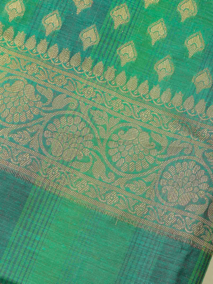Green Banarasi Chanderi Unstitched Dress Material