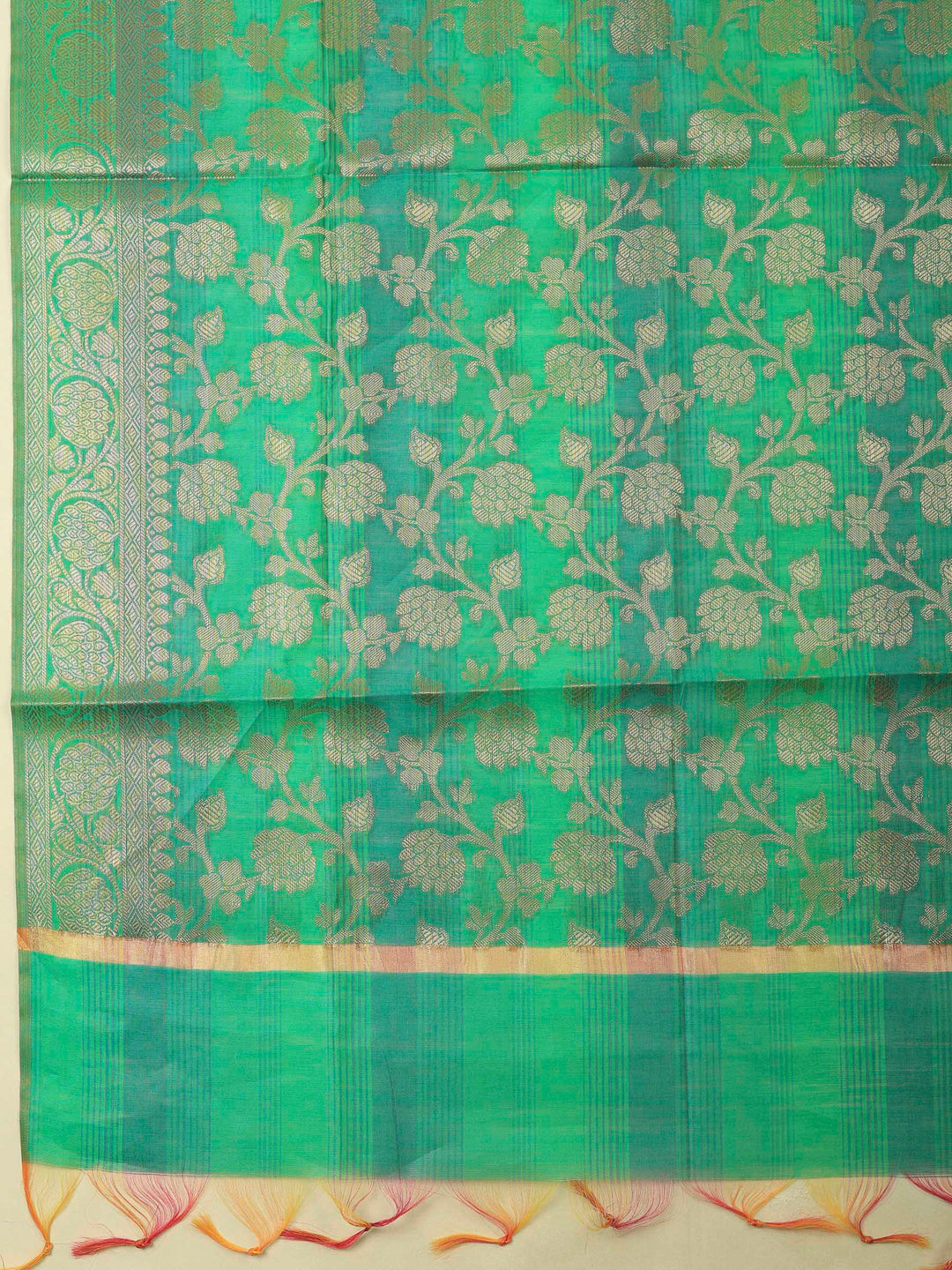 Green Banarasi Chanderi Unstitched Dress Material