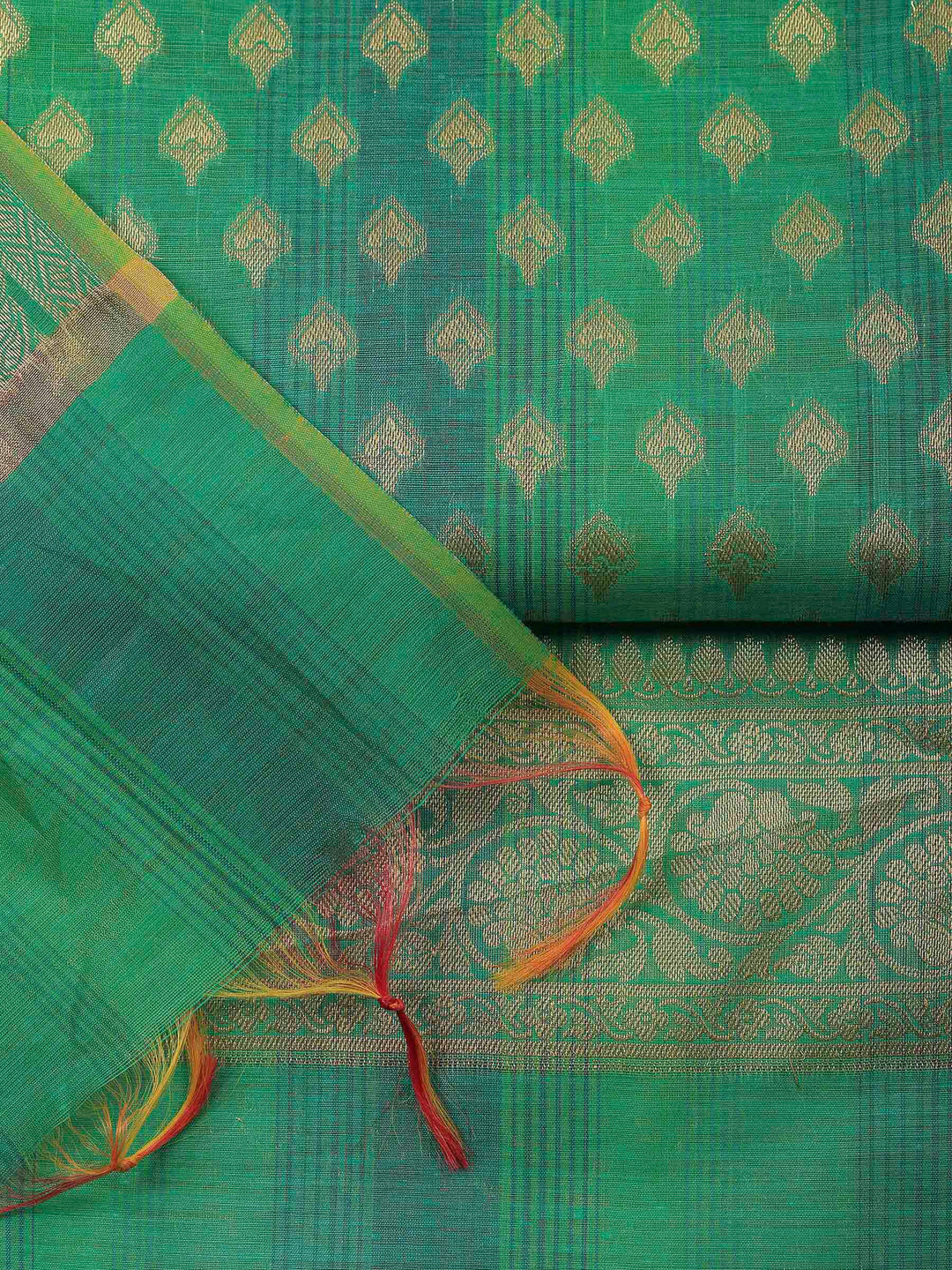 Green Banarasi Chanderi Unstitched Dress Material
