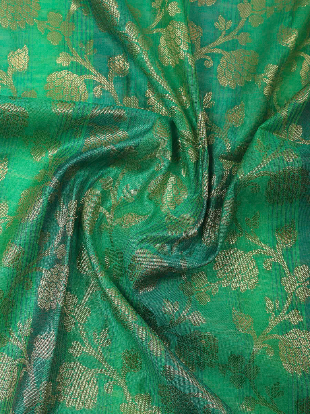 Green Banarasi Chanderi Unstitched Dress Material
