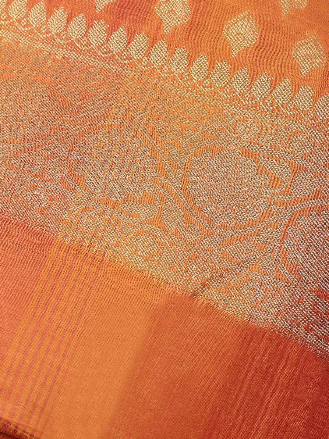 Orange Banarasi Chanderi Unstitched Dress Material