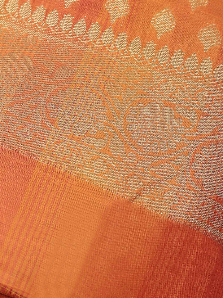 Orange Banarasi Chanderi Unstitched Dress Material
