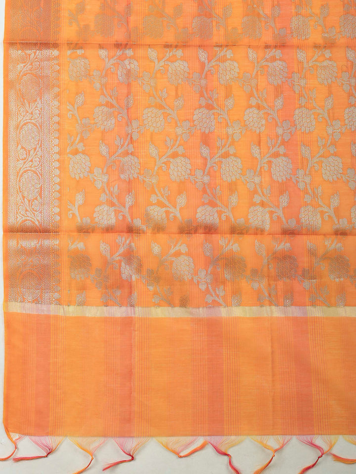 Orange Banarasi Chanderi Unstitched Dress Material