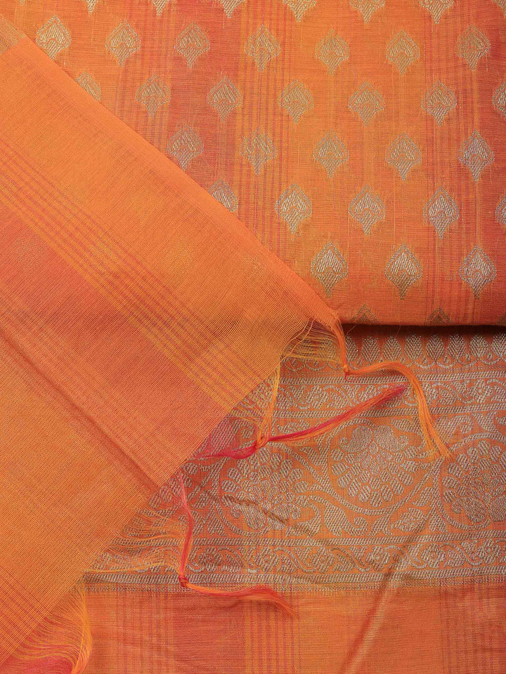 Orange Banarasi Chanderi Unstitched Dress Material