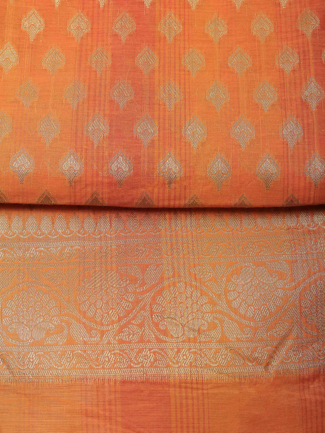 Orange Banarasi Chanderi Unstitched Dress Material