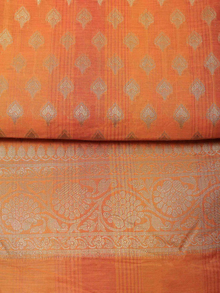 Orange Banarasi Chanderi Unstitched Dress Material