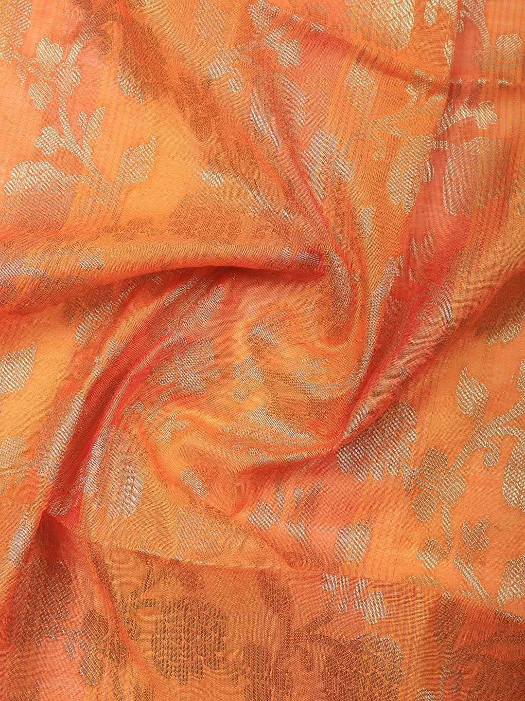 Orange Banarasi Chanderi Unstitched Dress Material