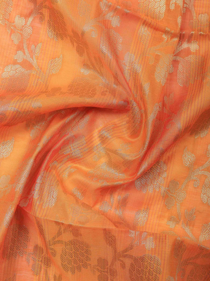 Orange Banarasi Chanderi Unstitched Dress Material