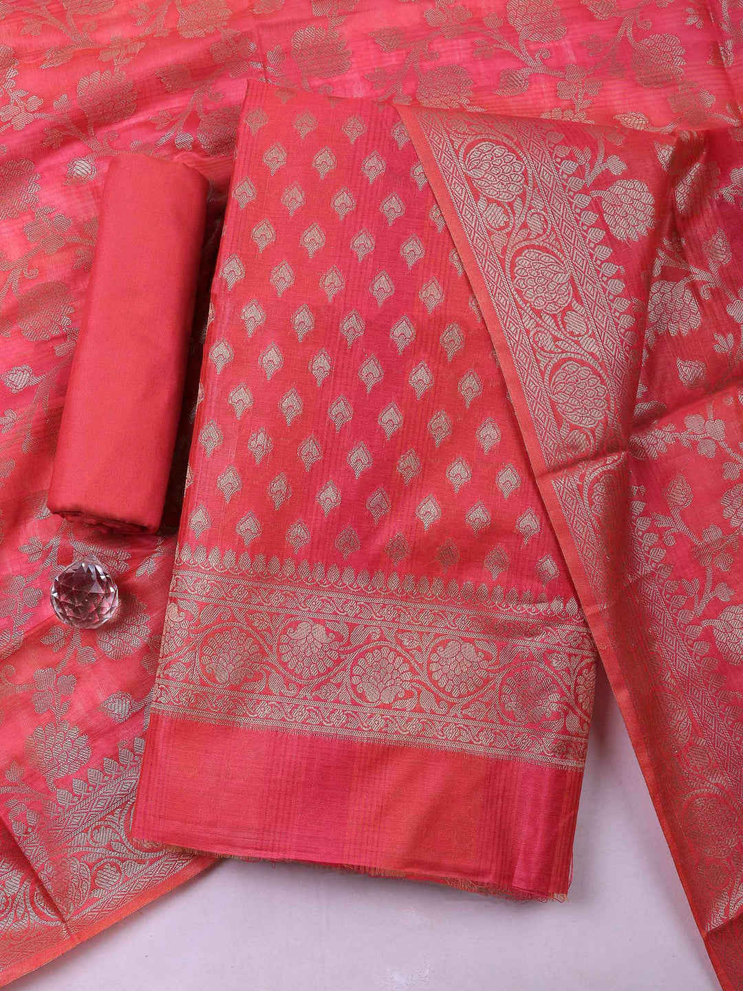 Rani Banarasi Chanderi Unstitched Dress Material