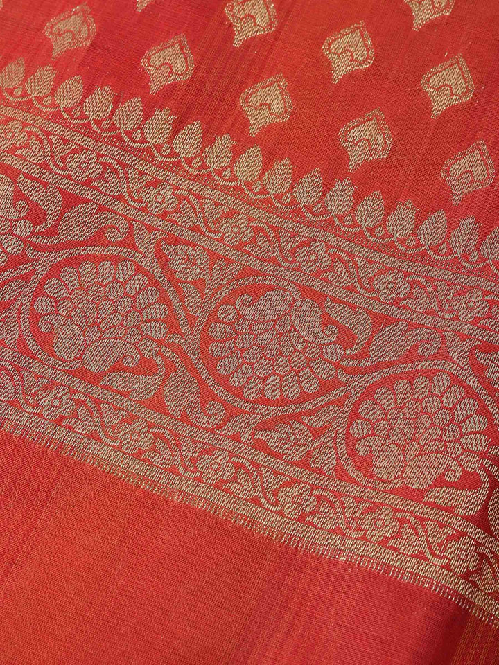 Rust Banarasi Chanderi Unstitched Dress Material