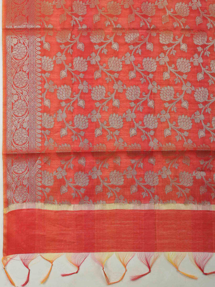 Rust Banarasi Chanderi Unstitched Dress Material